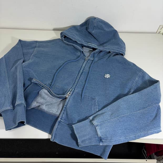 우먼M 와릿이즌 네이비 피그먼트 투웨이 크롭 후드집업