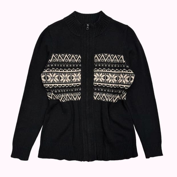 snow pattern knit zip-up