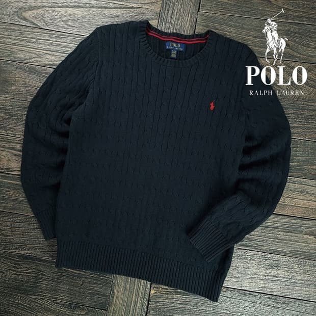 [폴로 랄프로렌] 포니 로고 자수 케이블 꽈배기 니트 블랙 M19306