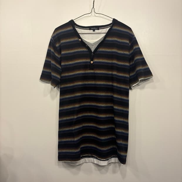 Japanese Vintage Multi Stripe Henley Tee