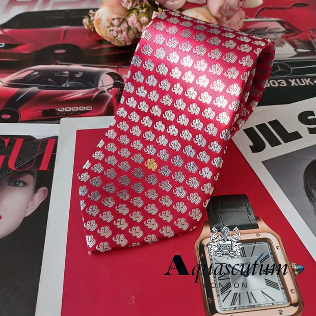 아쿠아스큐텀 실크 코끼리 패턴 넥타이 8.5cm A+등급 A19406
