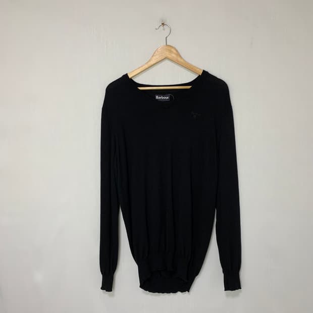 바버 V넥 피마코튼 루즈핏 니트 블랙 남성 M