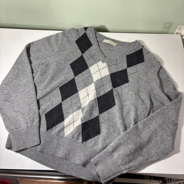 S 던스트 DUNST 그레이 아가일 브이넥니트