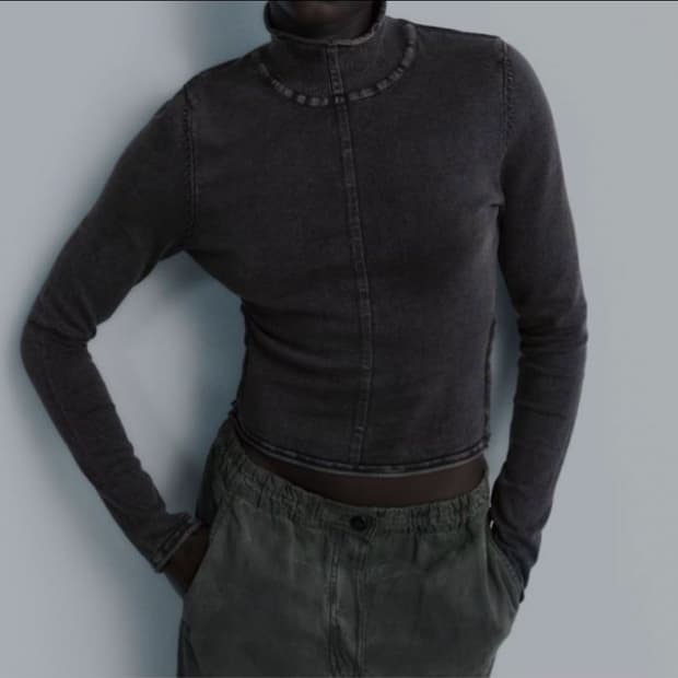 (새상품) 자라(ZARA) 에쉬드 워시드 긴팔 크롭 탑 S size