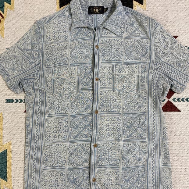 RRL 프린트 인디고 저지 캠프 셔츠(M)
