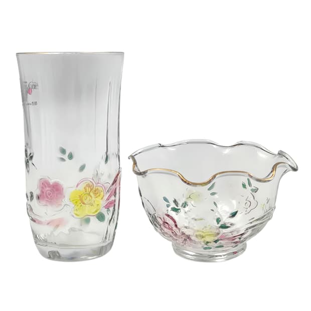 90s 아데리아 컬러 플라워 리본 글라스&볼 1세트