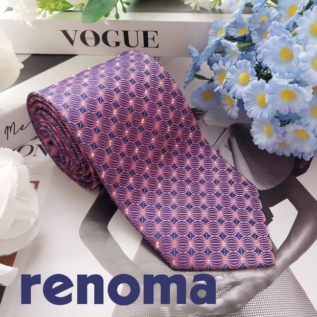 레노마 실크 핑크 서클 패턴 넥타이 8cm A+등급 K2383