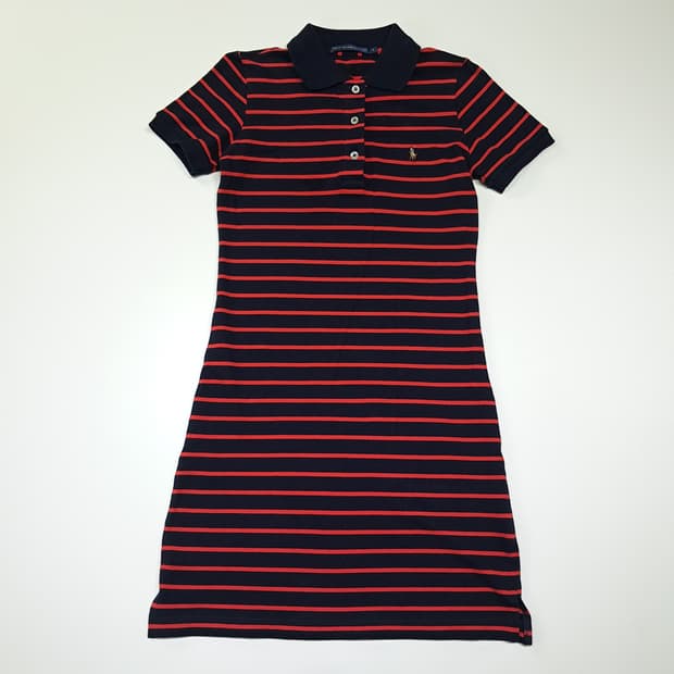CK119 S 폴로 스트라이프 네이비 레드 카라 원피스