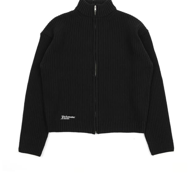 파프롬왓 FAR HIGH NECK RIB KNIT ZIP-UP/블랙 