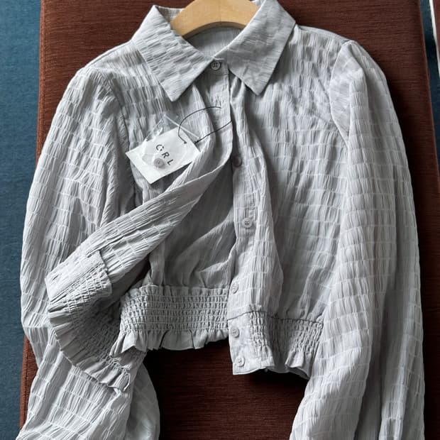 Sheer fabric design shirred blouse shirt