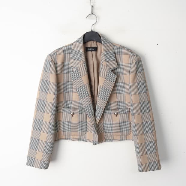 55/시스템 크롭 체크 자켓