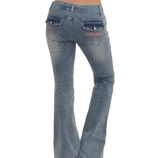 포어링 - Ribbon stitch bootcut jeans [BLUE]