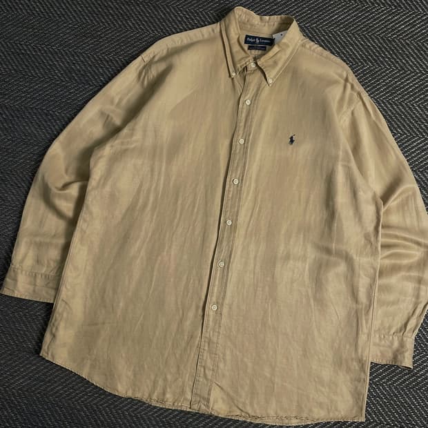 폴로 랄프로렌 포니 로고 실크 혼방 린넨 베이지 셔츠y 3603