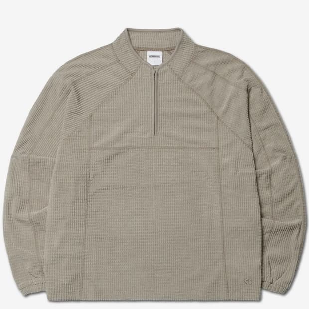 HEAVY WAFFLE HALF ZIP-UP - SAND GRAY