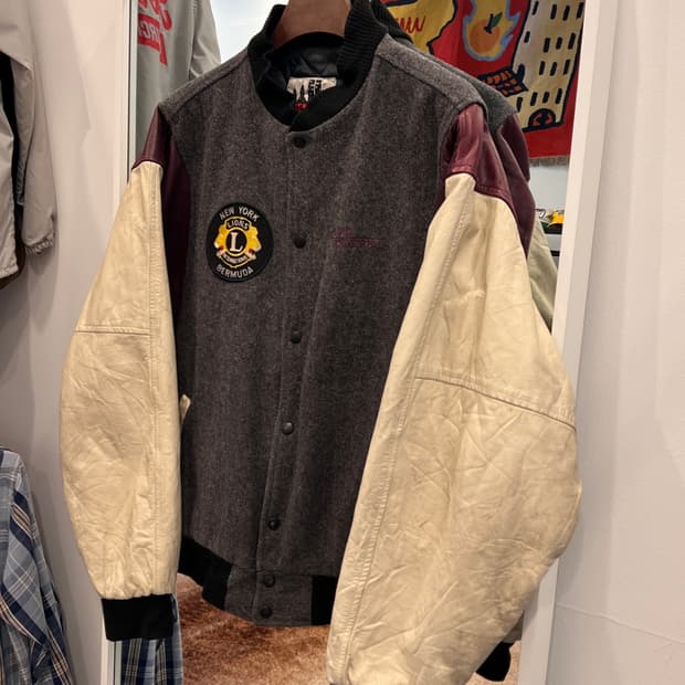 90s Identity 아이언 메이든 리얼레더 울 바시티 자켓 (USA)