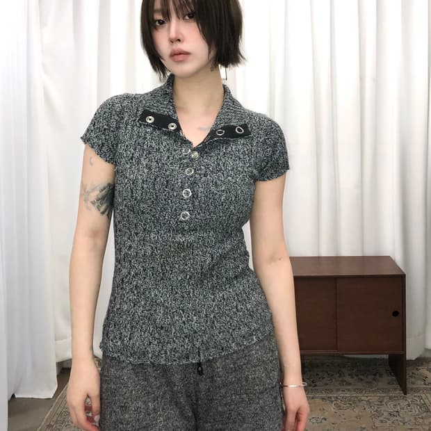 그레이 카라 니트 반팔