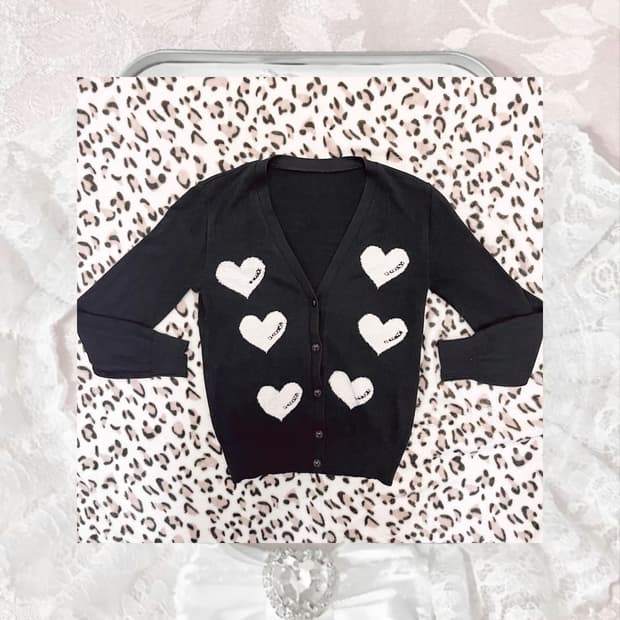 큐빅 포인트 갸루 하트 가디건