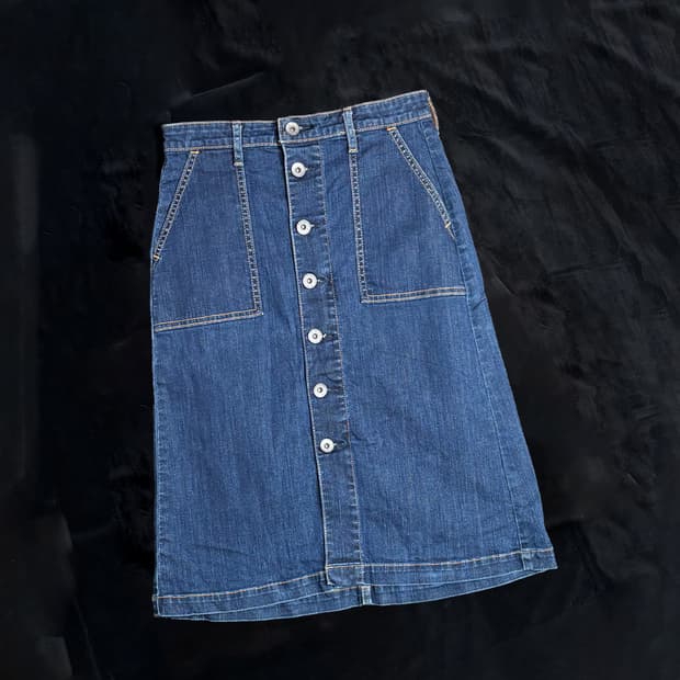 일본빈티지 Chouchou denim 버튼 미디 데님 스커트