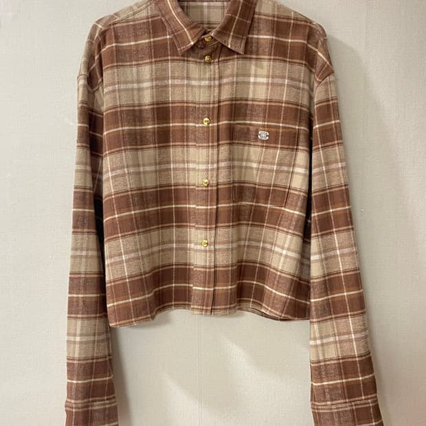 셀린느 Celine 캐시미어 100% 브라운 체크 크롭셔츠 M. 실착1회