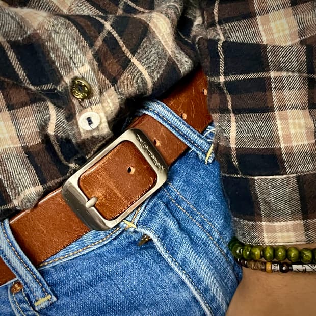 넘버나인 라운드 버클 리얼 레더 벨트