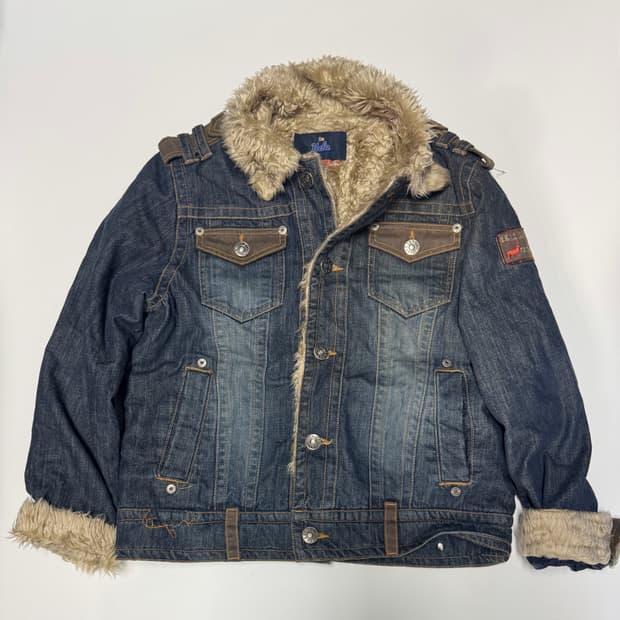 빈티지 y2k 올드스쿨 양털 퍼 데님자켓