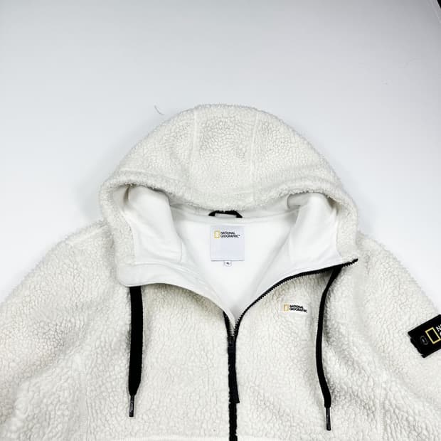 내셔널지오그래픽 화이트 후리스 후드집업 (XL)