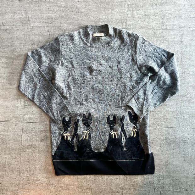 일본빈티지 Supaletiv 하구미모리걸 할메카지 고양이캣 니트스웨터