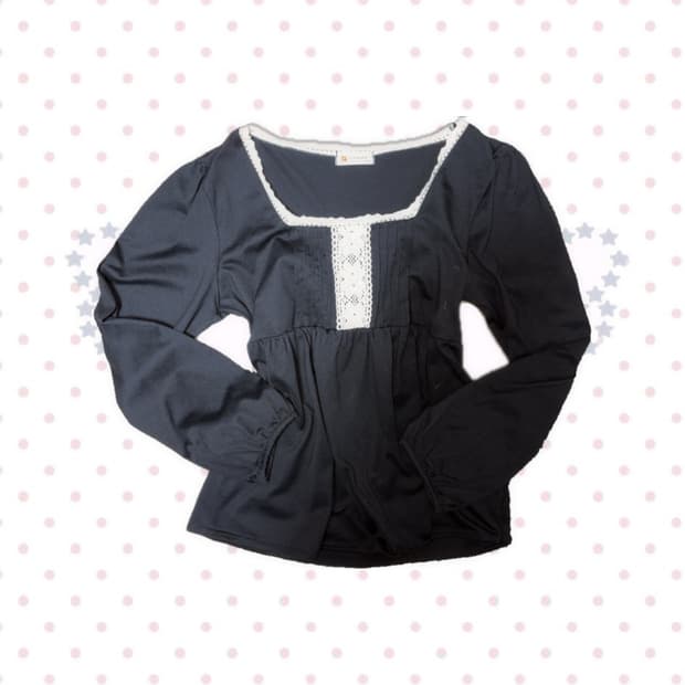 히메갸루 모리걸 레이스 포인트 블랙 긴팔 탑 상의