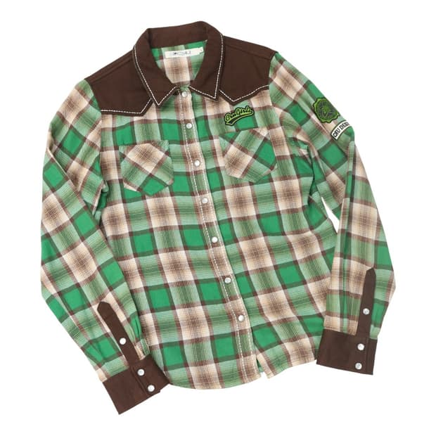 CRU 빈티지 그린 체크 웨스턴 배색 셔츠 (L)