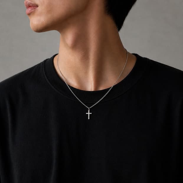 크로스 펜던트 실버 컬러 체인 목걸이