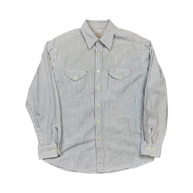 L) 빈티지 JPN 화이트 네이비 스트라이프 코튼 셔츠 TS-042