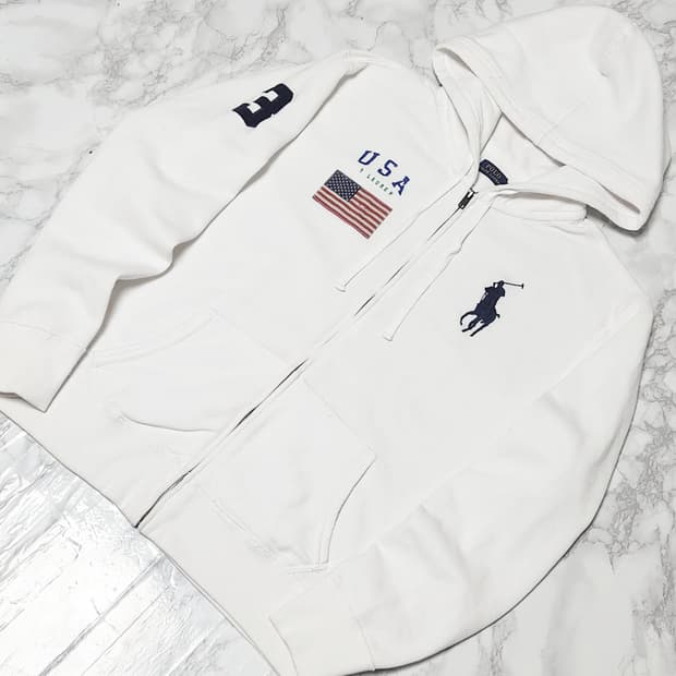 폴로 랄프로렌 빅포니 화이트 USA 성조기 후드집업 자켓