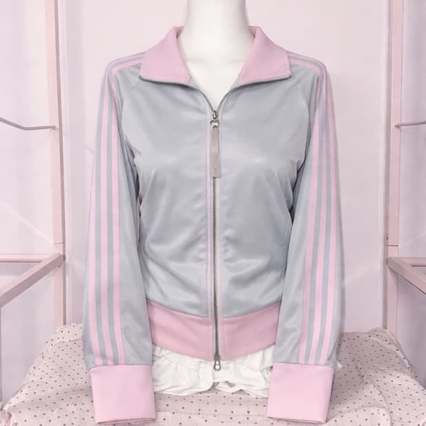 이코빈티지 아디다스 대대장급 핑크 그레이 회핑 트랙탑 L