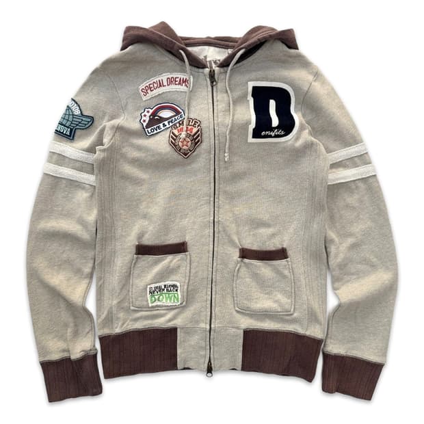 빈티지 denifits 베이지 브라운 패치 집업 후드