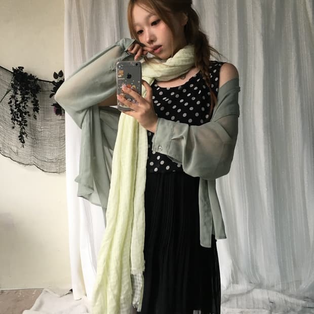 빈티지 애플 민트 블랙 도트 원피스 코디세트