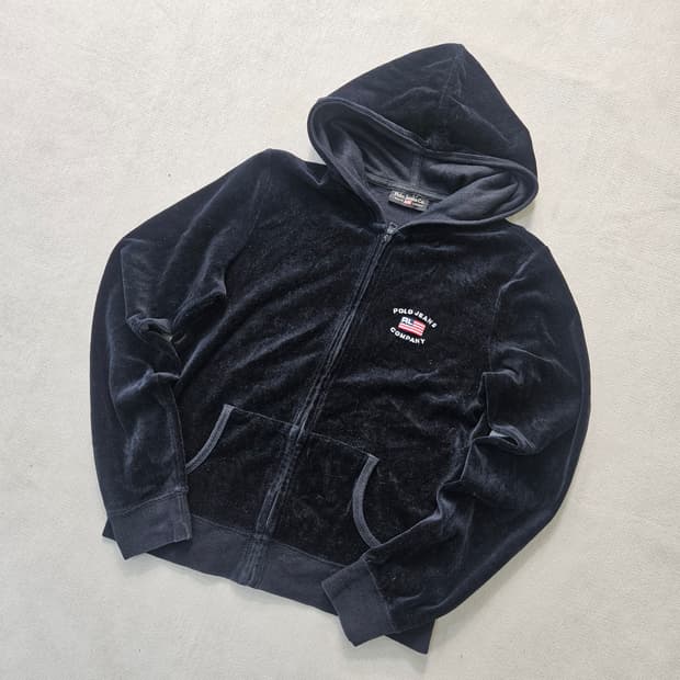 S 폴로랄프로렌 여성 블랙 벨벳 후드집업 0401Y