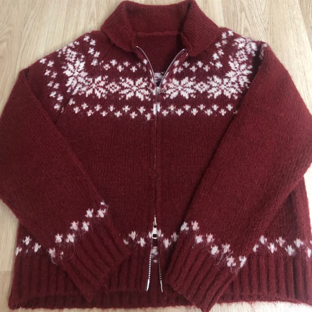 버건디 노르딕 니트 집업 (투웨이)