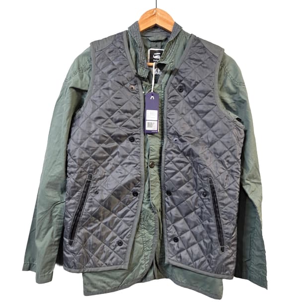 G-Star RAW 퀼팅 조끼 그린 셔츠 레이어드(S)