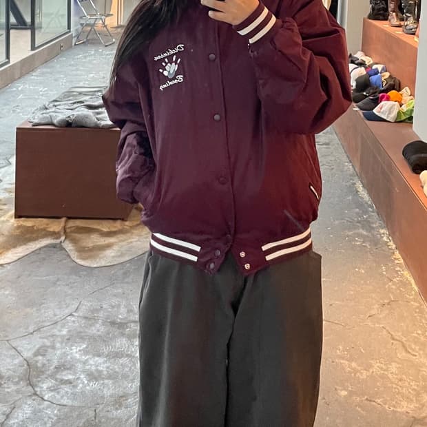 빈티지 나일론 버건디 바시티 자켓 H668