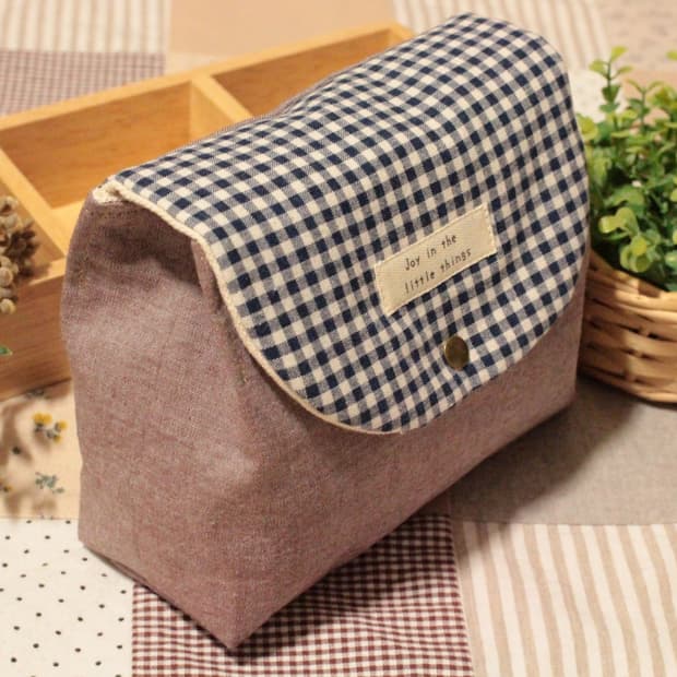 핸드메이드 네이비체크 박스 파우치
