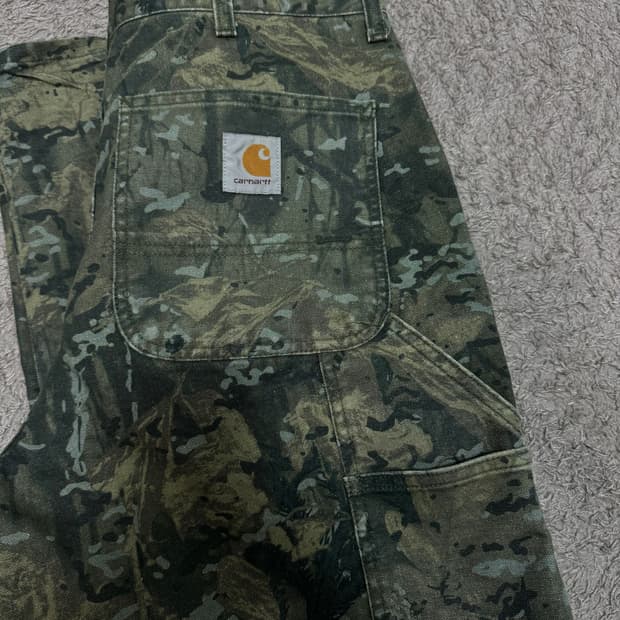 칼하트 싱글니 팬츠 디어본 카모 콤비 그린 스톤 워시드 