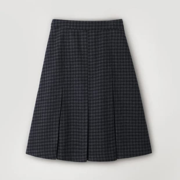 슬로우앤드 피노 체크플리츠 모직스커트