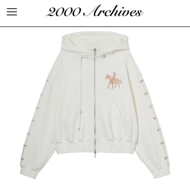  2000Archives 이어 오브 호스 후드 집업 아이보리