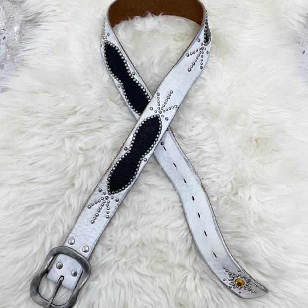 리얼레더 웨스턴 스터드 버클 벨트*레어