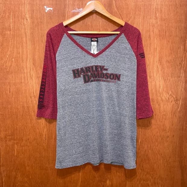 (L) Harley Davidson 할리 브이넥 7부 나그랑 큐빅 반팔티
