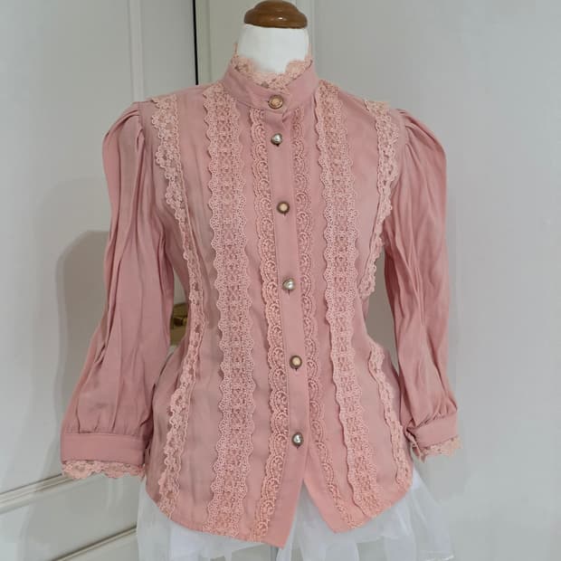 빈티지)양산형 핑크 레이스 히메갸루st 하트버튼 로맨틱 블라우스
