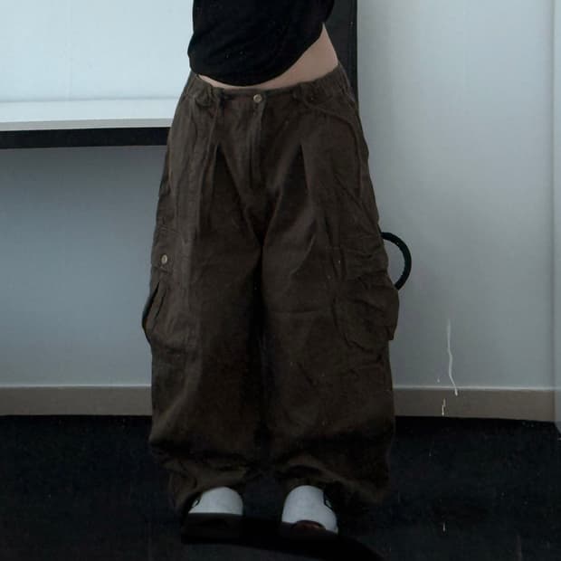 빈티지 와투케 브라운 와이드 카고팬츠 와걸 큐빈 오공이 파우닝