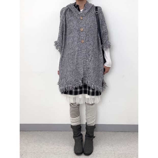 빈티지 그레이 니트 판쵸 케이프 망토
