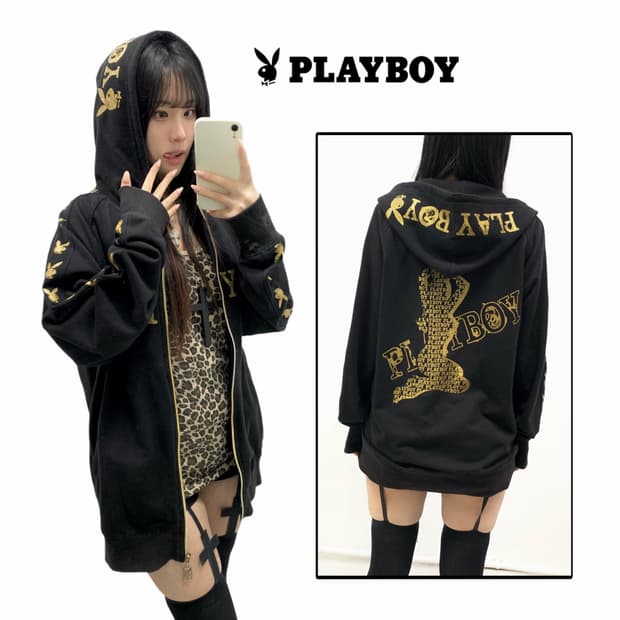 [PLAYBOY] 플레이보이 갸루 골드 글리터 후드집업