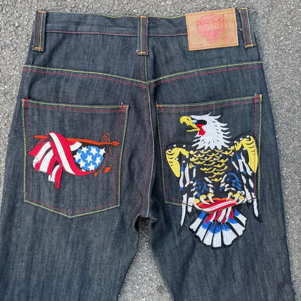 빈티지 독수리 자수 데님팬츠